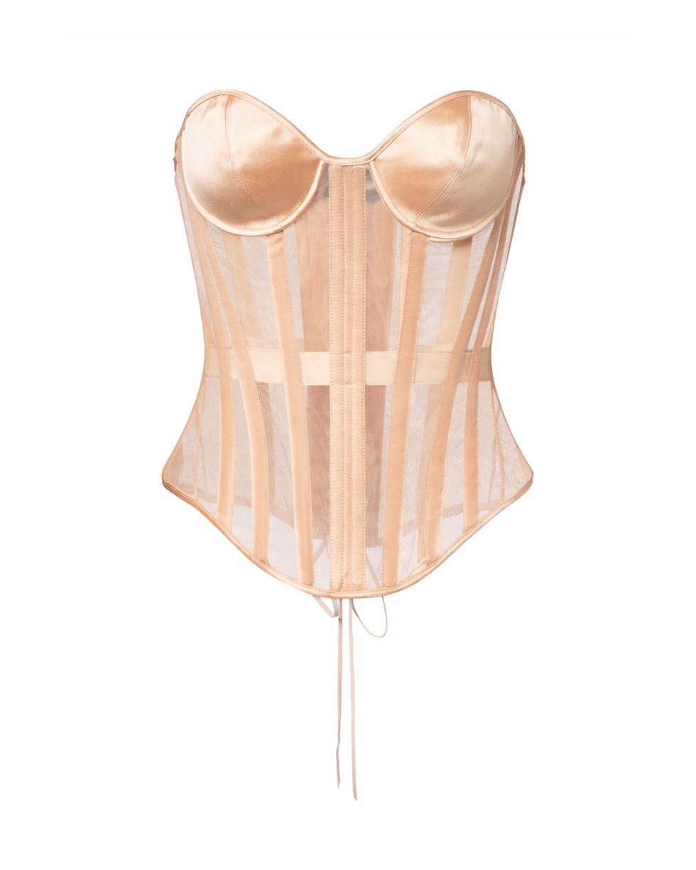 Top bustier transparente con paneles
