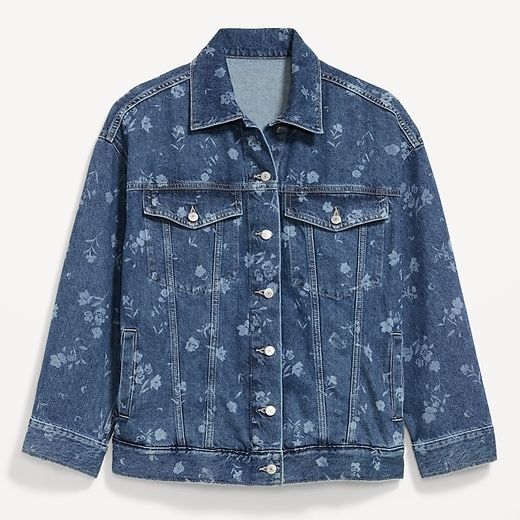 Chaqueta de camionero Jean con estampado floral de gran tamaño
