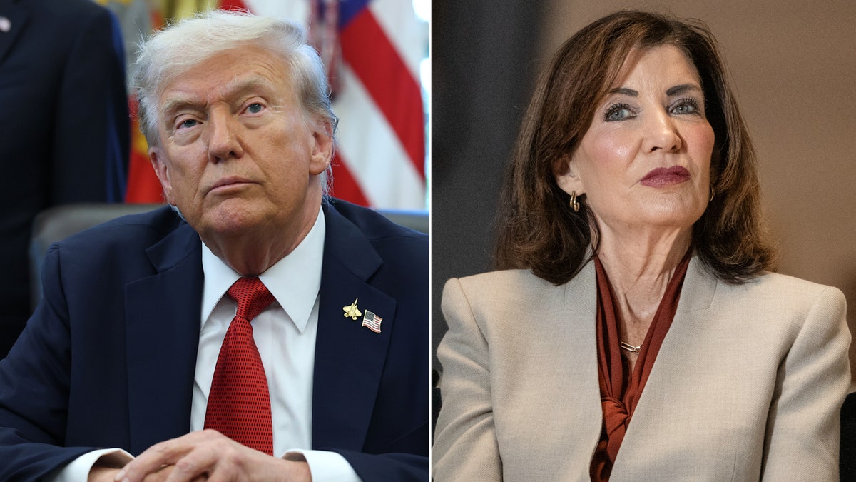 Izquierda: presidente Donald Trump; Derecha: la gobernadora de Nueva York, Kathy Hochul