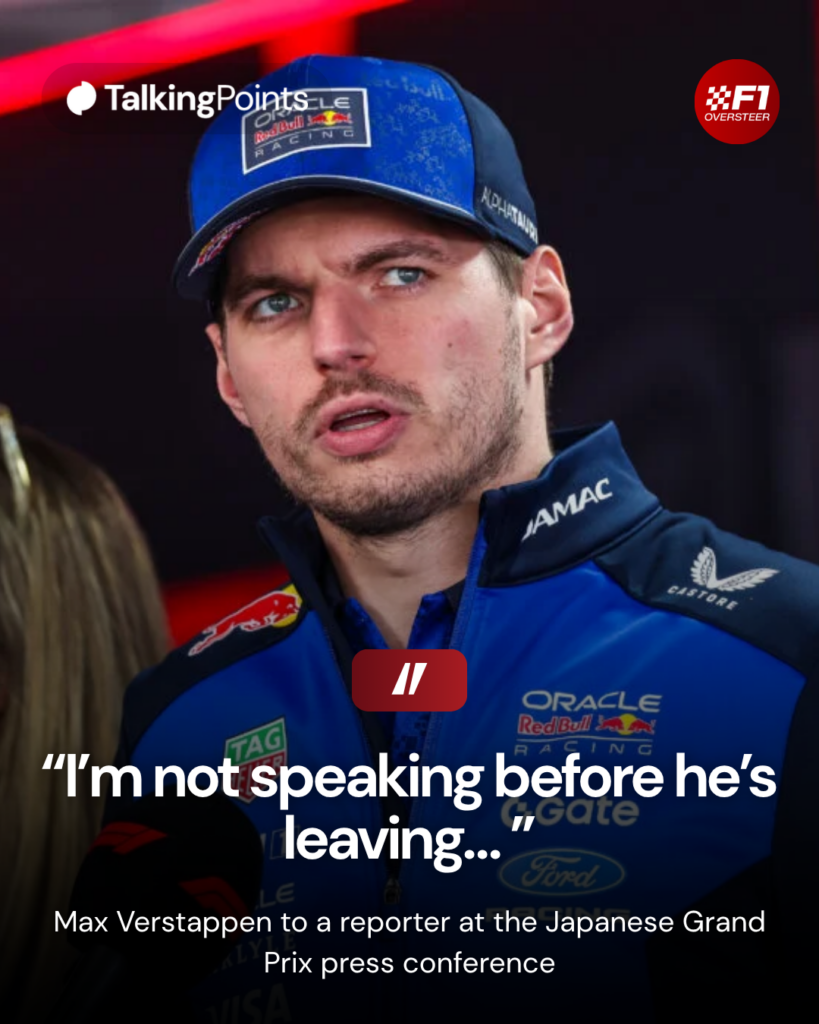 Max Verstappen de los Países Bajos y Oracle Red Bull Racing responden preguntas al bolígrafo de televisión durante las previsualizaciones antes del Gran Premio de F1 de Japón en el Circuito de Suzuka el 26 de marzo de 2026 en Suzuka, Japón.