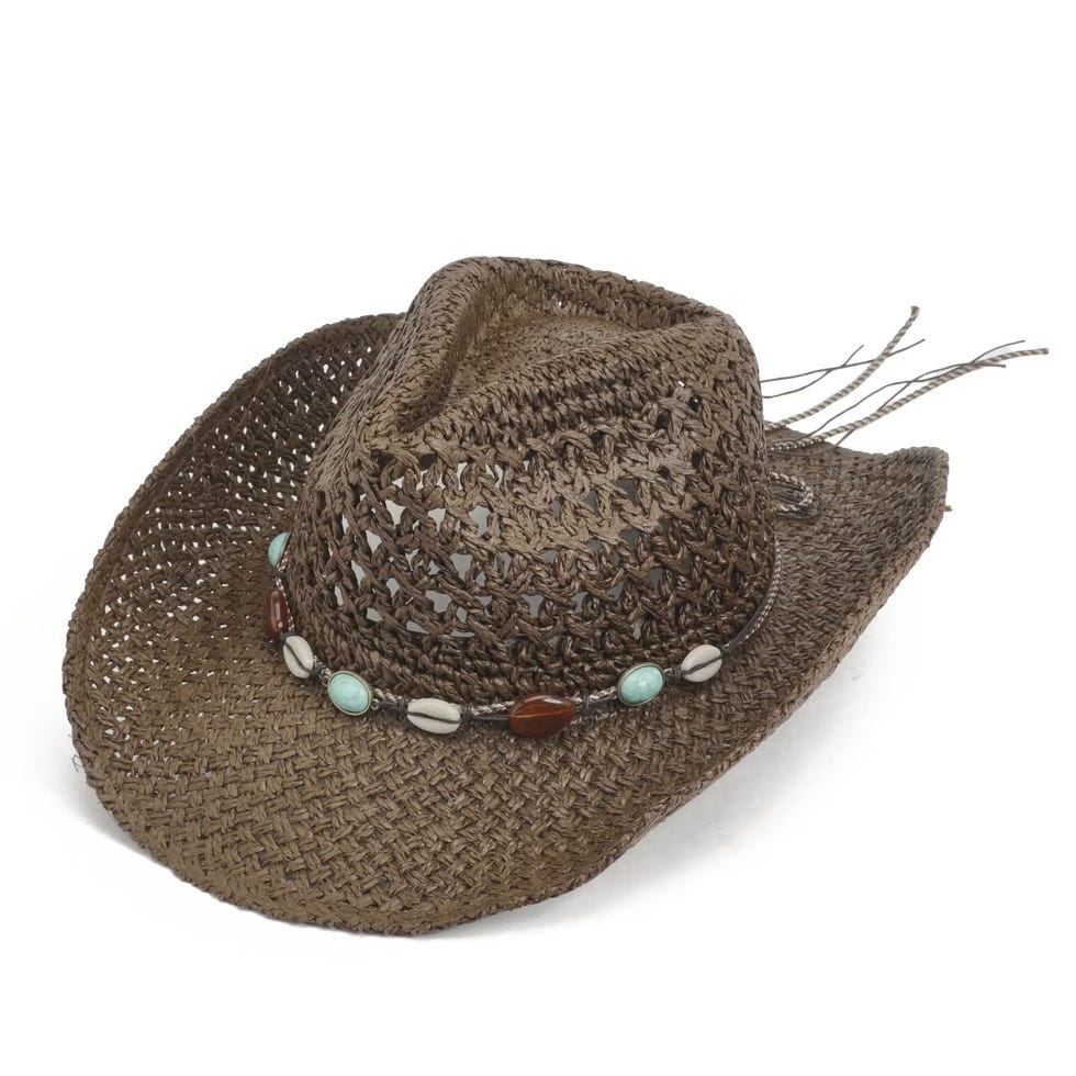 Sombrero de vaquero occidental de paja con cuentas turquesa Boohoo Sombrero de vaquero occidental de paja con cuentas turquesa Boohoo