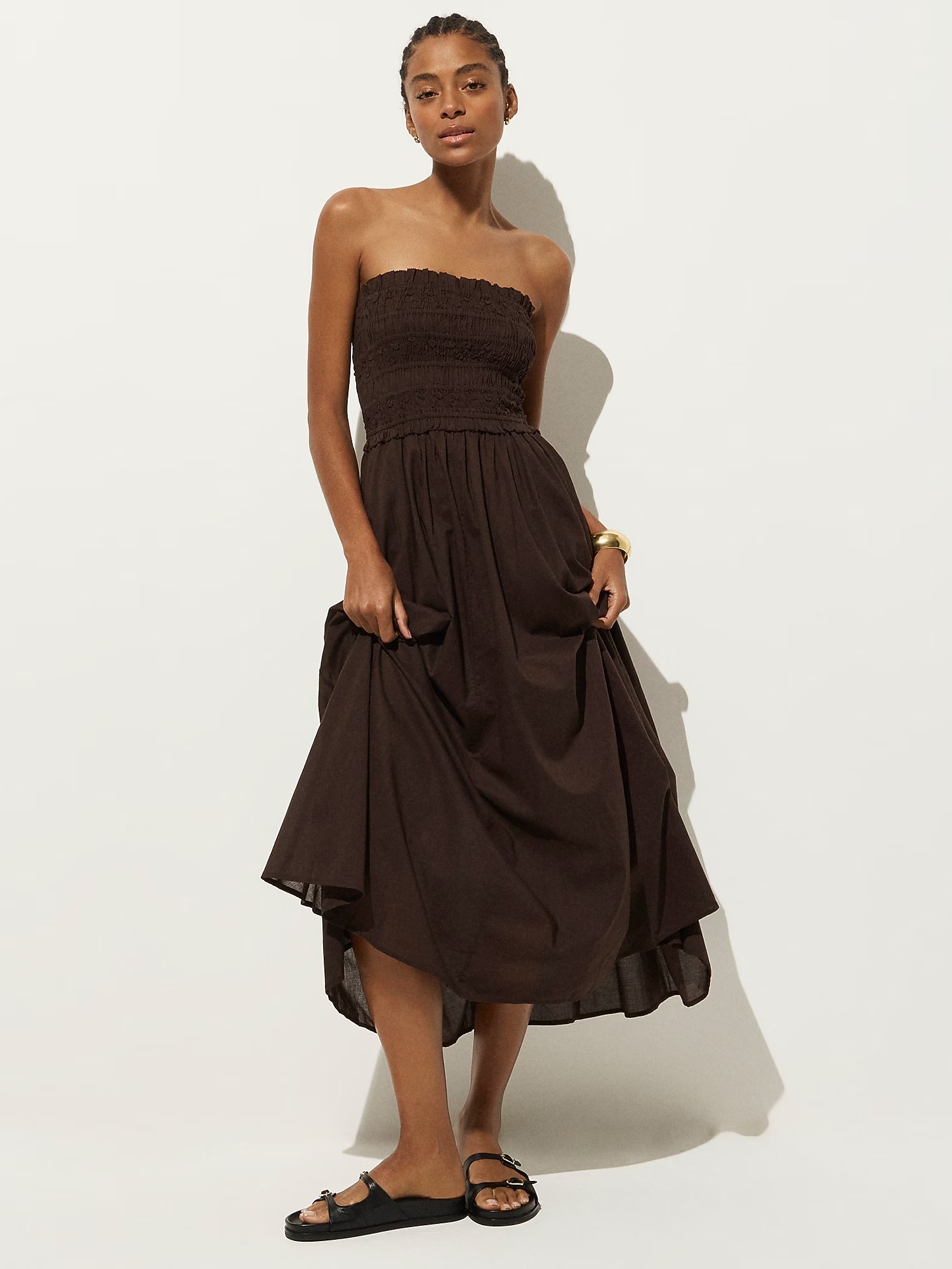 J.Crew, traje maxi con smock de gasa de algodón