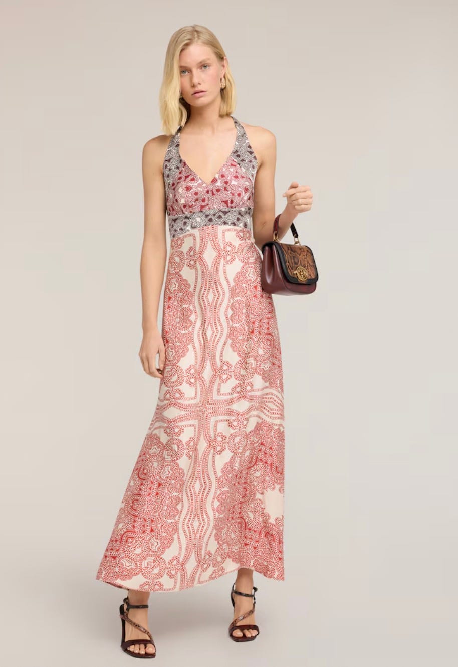 : Vestido largo de satén estampado Paisley : Vestido largo de satén estampado Paisley