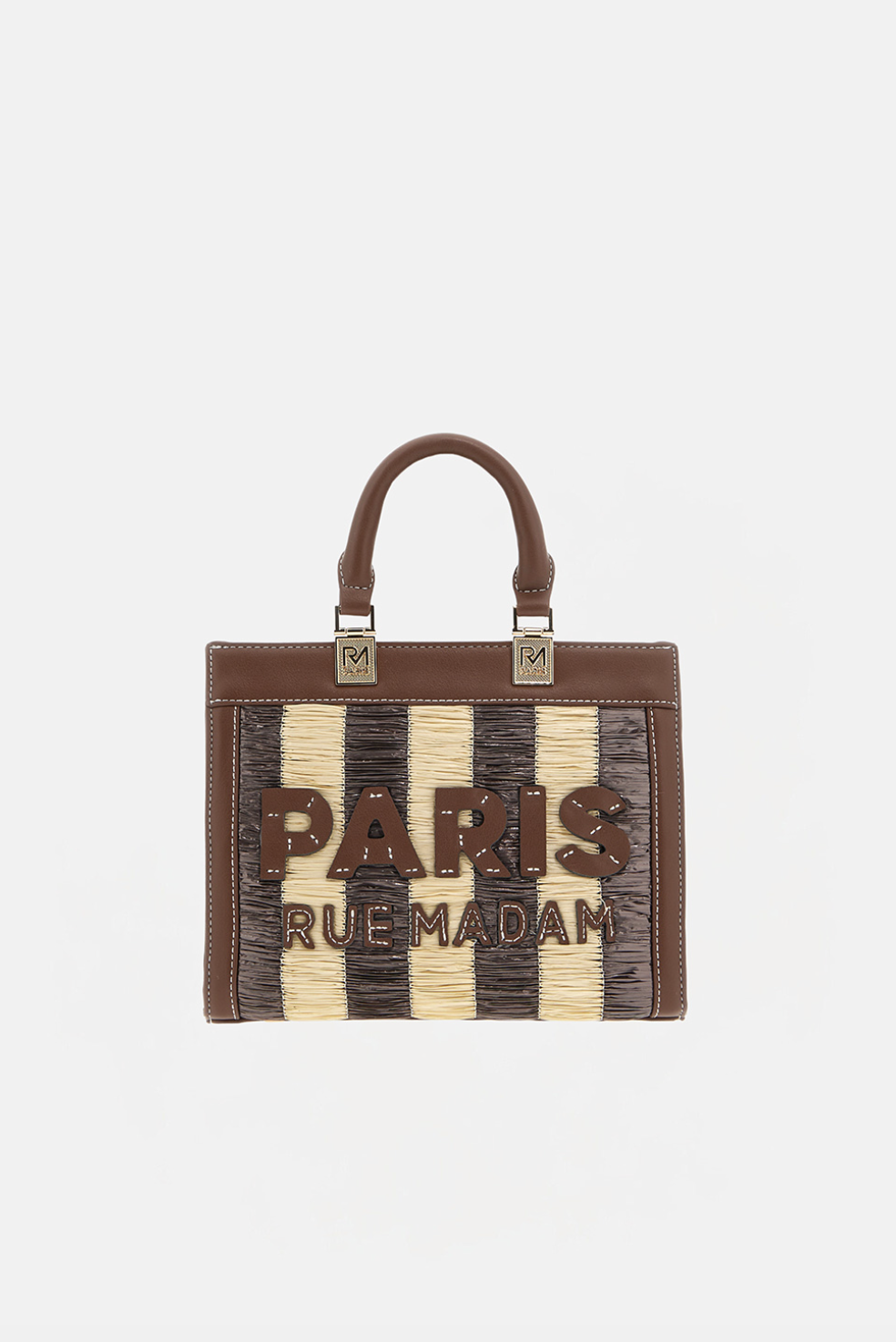 Bolsa de piel y rafia en tamaño